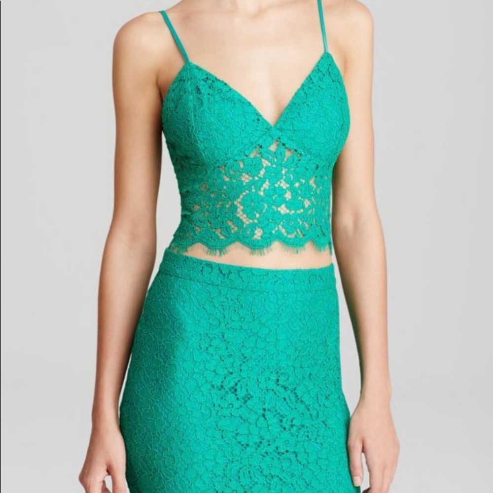 Bardot green lace crop top